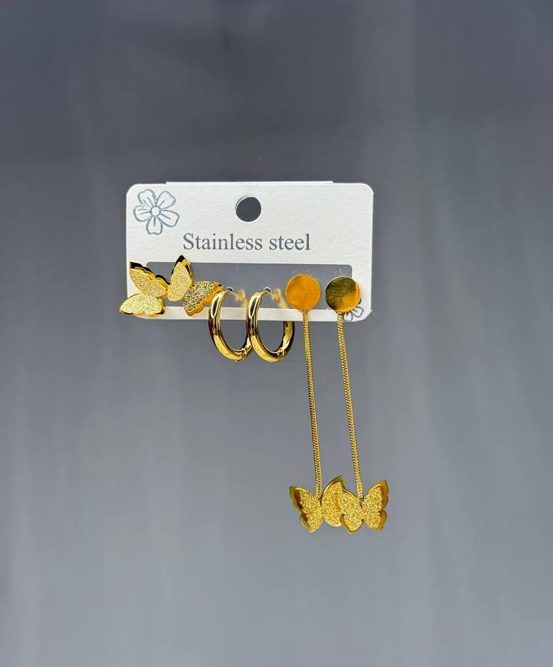 Gold Butterfly Earrings Set