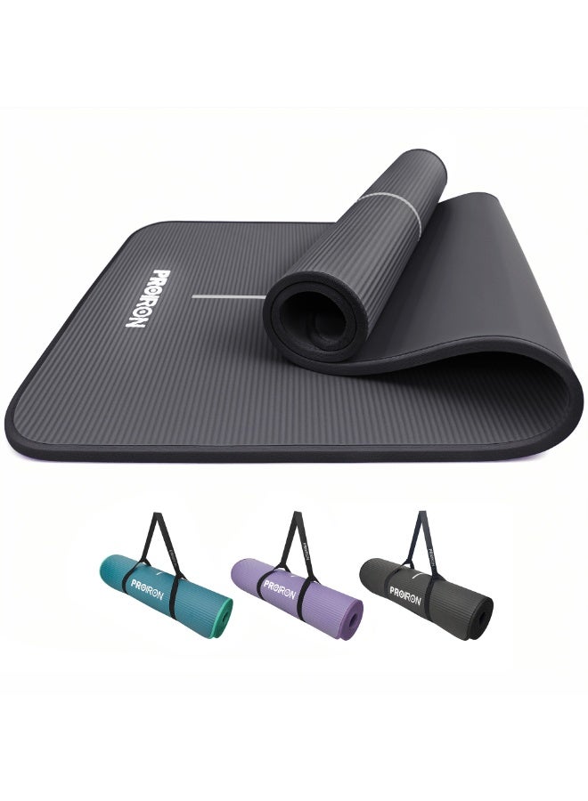 PROIRON حصيرة يوغا برو إيرون غير قابلة للانزلاق صديقة للبيئة NBR متعددة الاستخدامات بسماكة 10 مم حصيرة تمارين عالية الكثافة مقاومة للتمزق مع حزام حمل لليوغا والبيلاتس والجمباز - 183 سم × 66 سم × 1 سم - 4 ألوان - Image 1