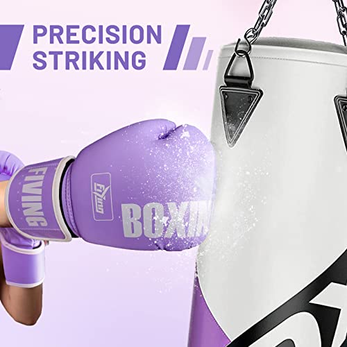 FIVING Pro Style Boxing Gloves for Women, PU Leather, Training Muay Thai,Sparring,Fighting Kickboxing,Adult Heavy Punching Bag Gloves Mitts Focus Pad Workout for Ladies(New Purple, 12oz) - Image 5
