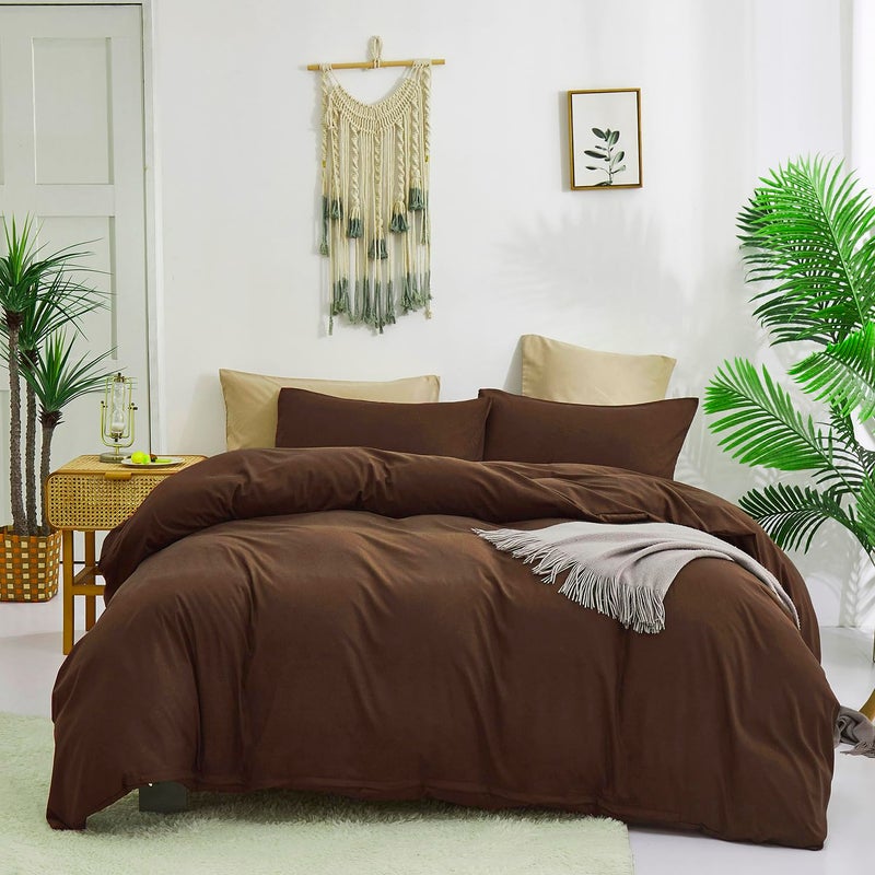 Karever Brown Comforter Set Queen Coffee Color Fledding Set 3 قطع كستناء اللون البني كل موسم بطانية مجموعة النساء القهوة بني لون خفيفة الوزن مجموعة كوين سرير القابل للتنفس المعزي - Image 1