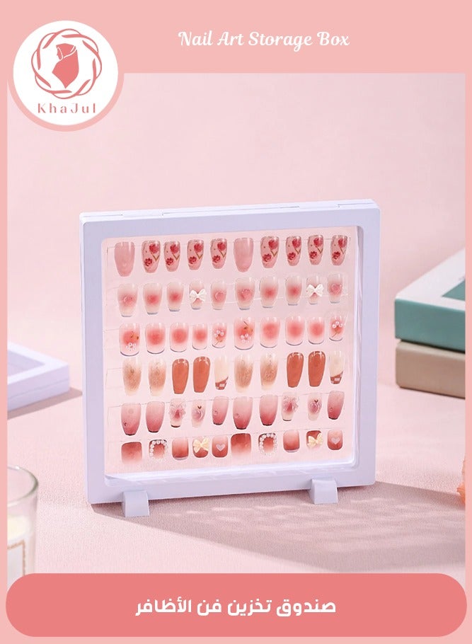 إسكدنيا صندوق تخزين أظافر شفاف مع شريط وحامل أكريليك نانو على الوجهين، مناسب لتخزين فن الأظافر والزخارف والهدايا للأصدقاء - Image 1