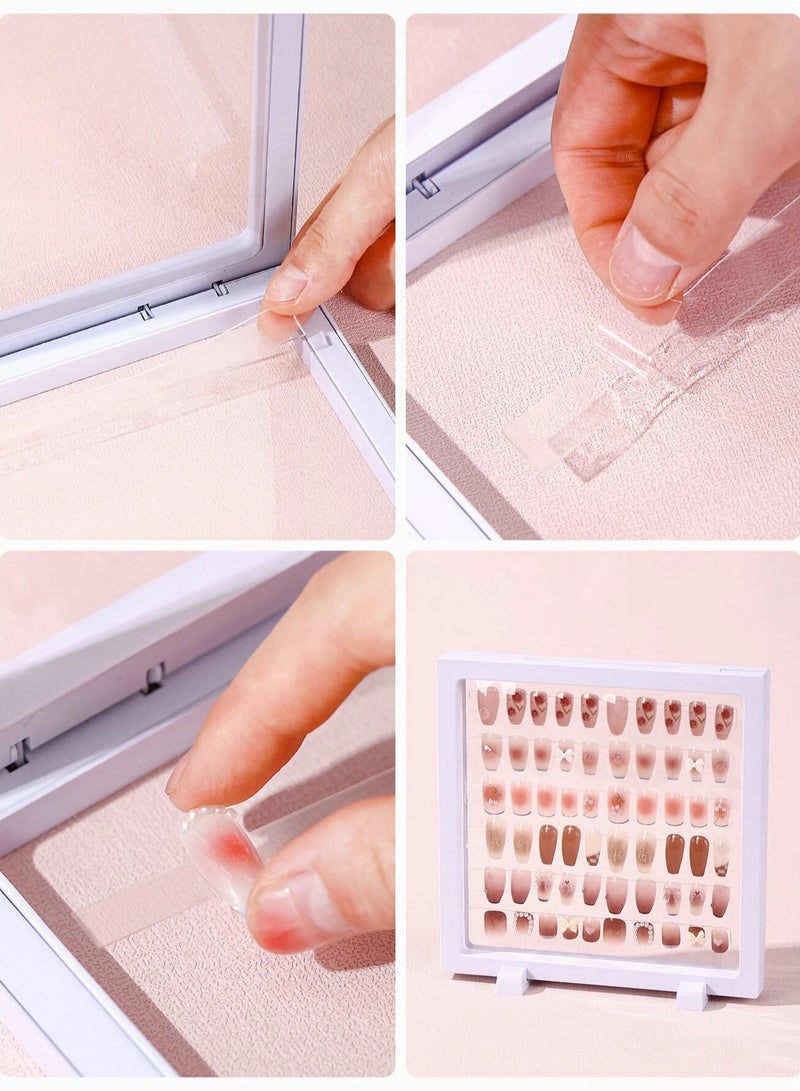 إسكدنيا صندوق تخزين أظافر شفاف مع شريط وحامل أكريليك نانو على الوجهين، مناسب لتخزين فن الأظافر والزخارف والهدايا للأصدقاء - Image 5