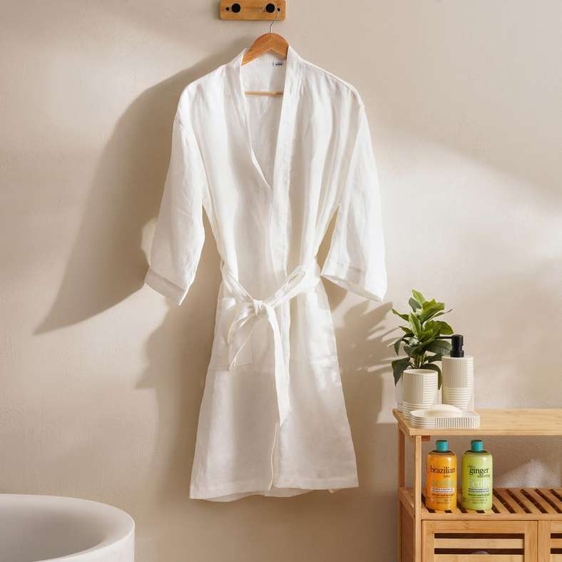 Pan Home Serene Linen Robe for Women - Off White
