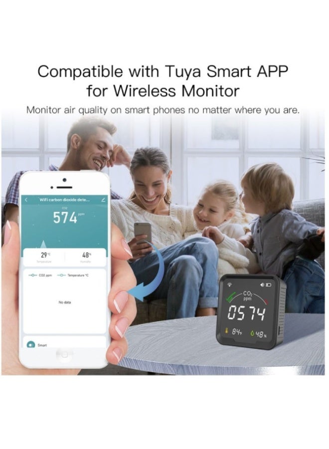 ارواق كاشف ذكي WiFi Tuya 3 في 1 لثاني أكسيد الكربون – جهاز مراقبة جودة الهواء مع مستشعر درجة الحرارة والرطوبة، شاشة رقمية، تحكم عبر تطبيق Smart Life، إنذار وساعة - Image 2