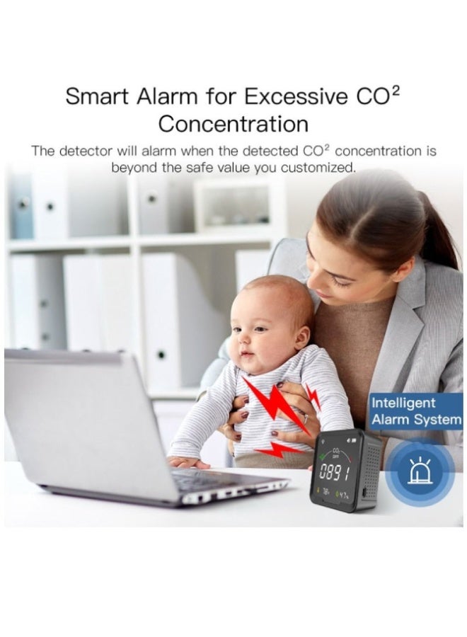 ارواق كاشف ذكي WiFi Tuya 3 في 1 لثاني أكسيد الكربون – جهاز مراقبة جودة الهواء مع مستشعر درجة الحرارة والرطوبة، شاشة رقمية، تحكم عبر تطبيق Smart Life، إنذار وساعة - Image 5
