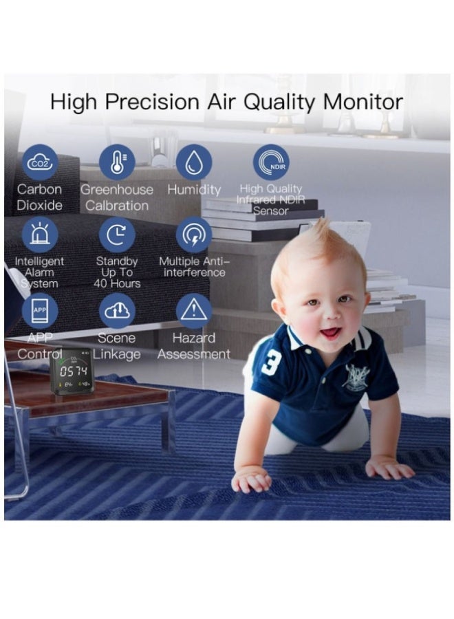 ارواق كاشف ذكي WiFi Tuya 3 في 1 لثاني أكسيد الكربون – جهاز مراقبة جودة الهواء مع مستشعر درجة الحرارة والرطوبة، شاشة رقمية، تحكم عبر تطبيق Smart Life، إنذار وساعة - Image 3