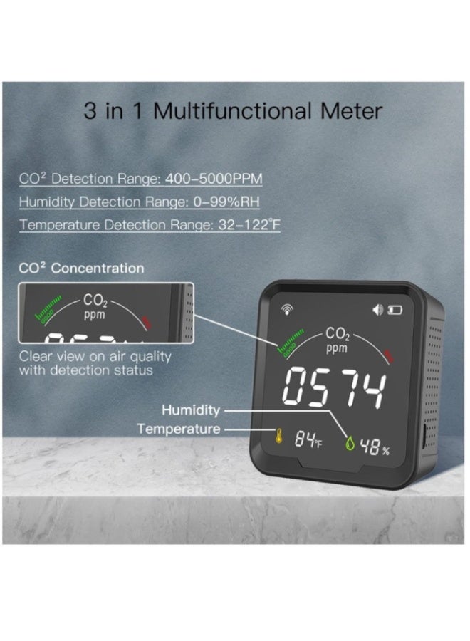 ارواق كاشف ذكي WiFi Tuya 3 في 1 لثاني أكسيد الكربون – جهاز مراقبة جودة الهواء مع مستشعر درجة الحرارة والرطوبة، شاشة رقمية، تحكم عبر تطبيق Smart Life، إنذار وساعة - Image 4