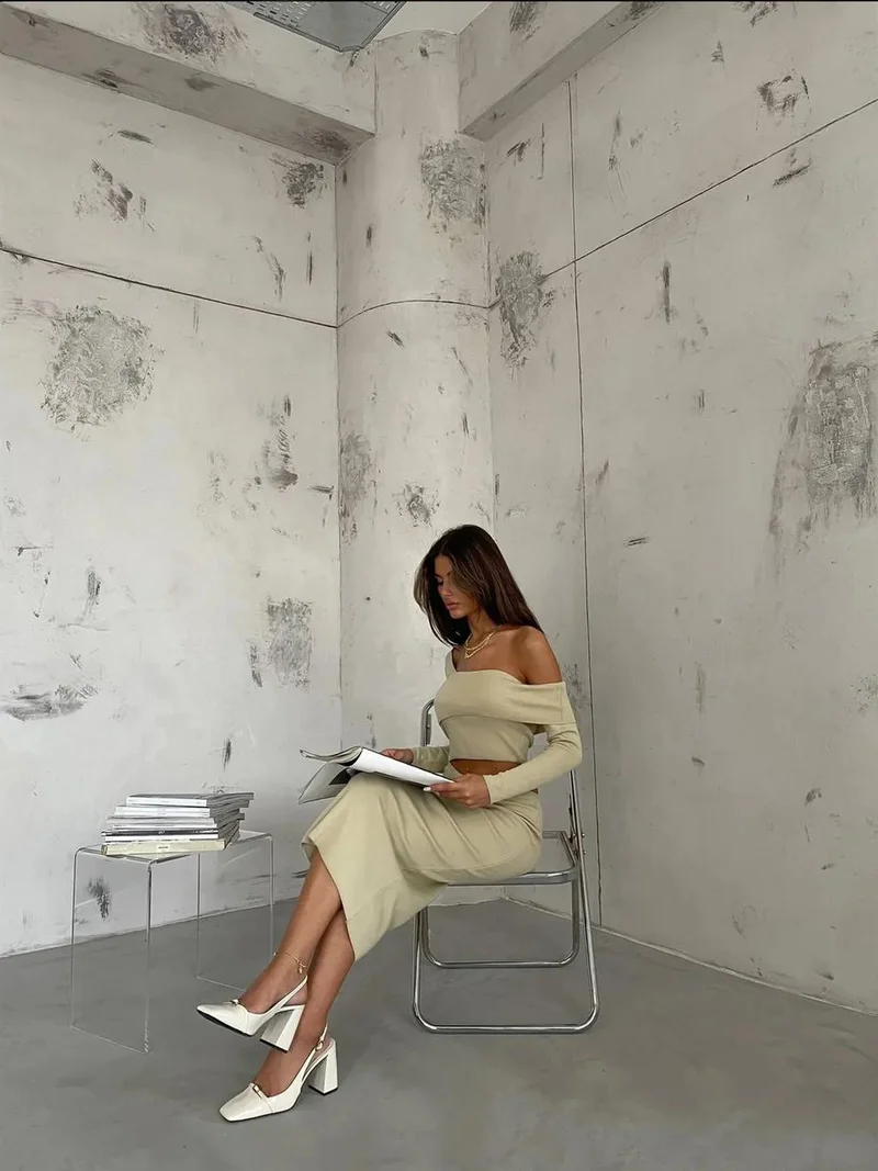 HICCUP Knitted One Shoulder Asymmetrical Cut Out Maxi Bodycon Dress