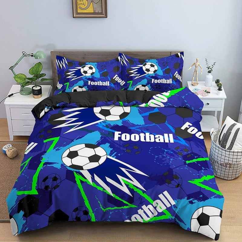 3D Football Duvet Cover Double Football Sports Bedding Set BoySet Graffiti Quilt Cover Microfiber Soft For Boys Child Comforter Cover,D,Double(200X200Cm) - Image 2