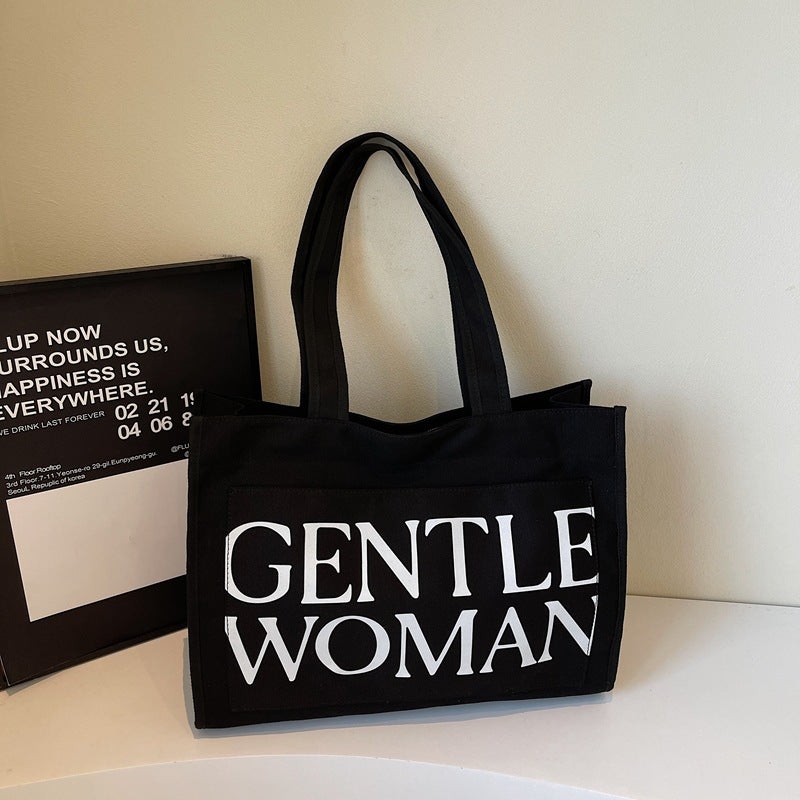 Thailand Internet Celebrated Gw Letter Tote Bag Women'S New Large Capacity Fashion Canvas Printed Handbag Shoulder Bag - Image 1