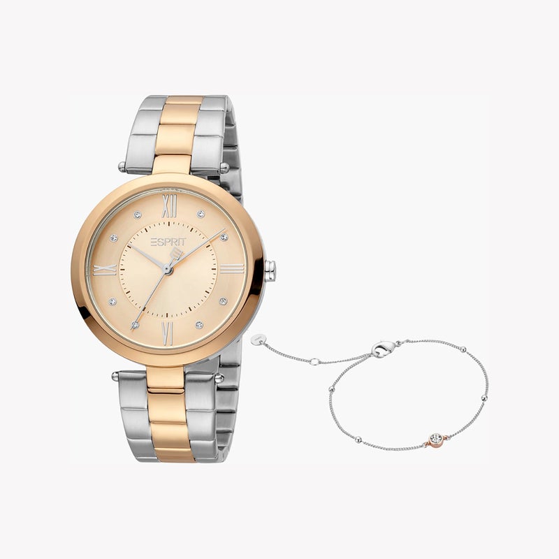 ESPRIT Women's Silver & Rose Gold Stainless Steel Watch, Rose Gold Dial|ES1L252M0055 - Image 1