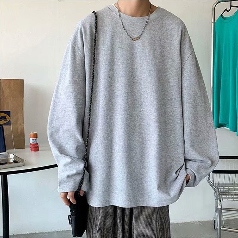 Round Neck Autumn Long Sleeve Loose Spring and Autumn Fashion Brand Instagram Style Solid Color Base Top Casual T-shirt All-match New Style Royal blue - Image 4