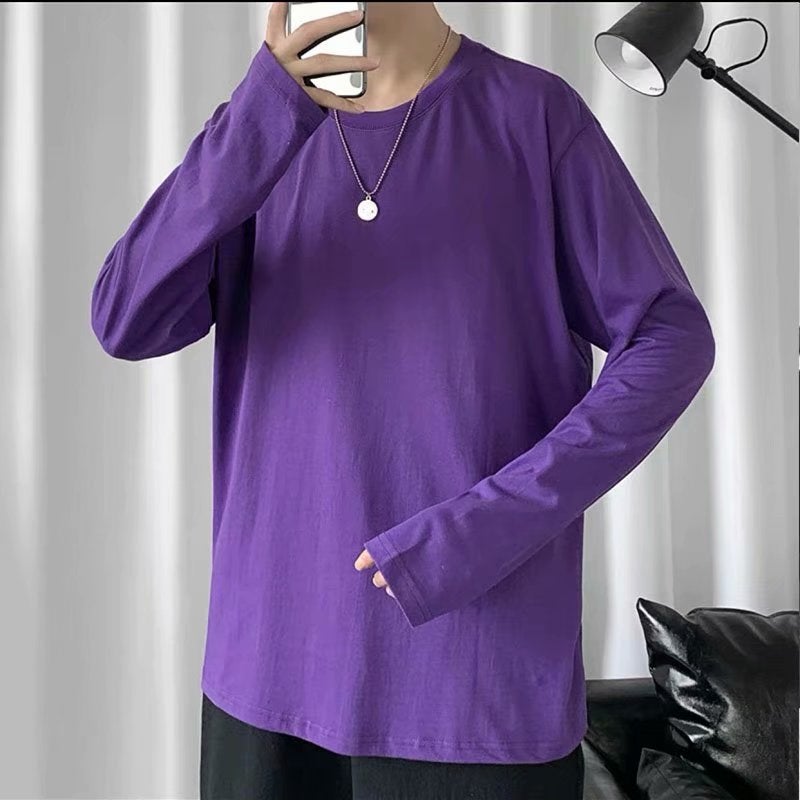 Round Neck Autumn Long Sleeve Loose Spring and Autumn Fashion Brand Instagram Style Solid Color Base Top Casual T-shirt All-match New Style Royal blue - Image 2