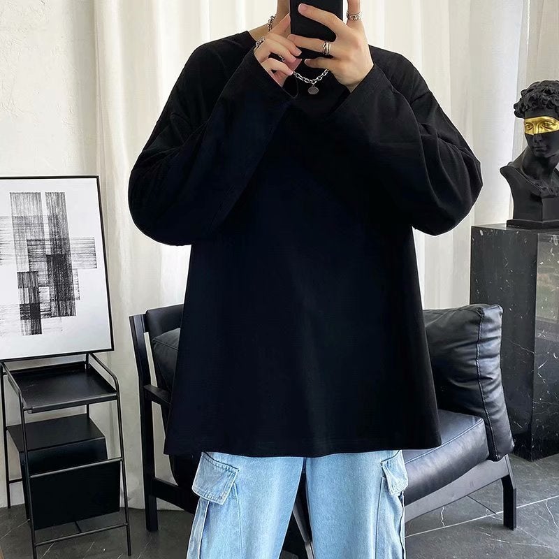 Round Neck Autumn Long Sleeve Loose Spring and Autumn Fashion Brand Instagram Style Solid Color Base Top Casual T-shirt All-match New Style Royal blue - Image 5