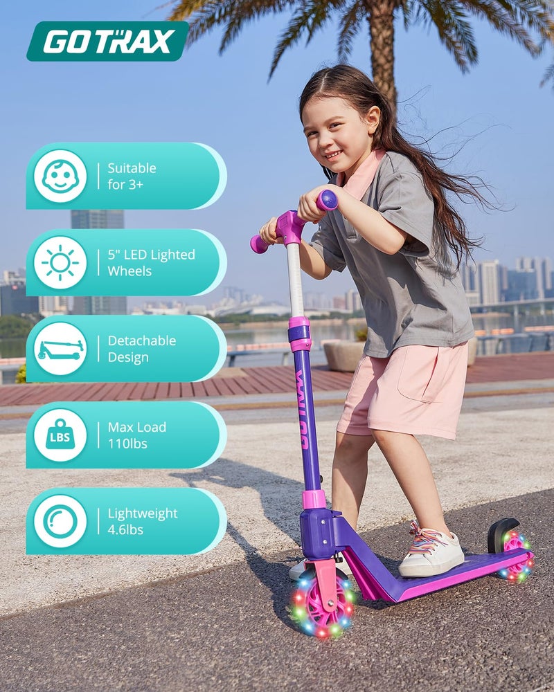 Gotrax K03 Kick Scooter for Kids, 5" LED Lighted Wheels and Adjustable Handlebars, Lightweight Design and Anti-Slip Deck, Max Load 110 Lbs, Kids Scooter for Boys & Girls Ages 3+, Purple - Image 2