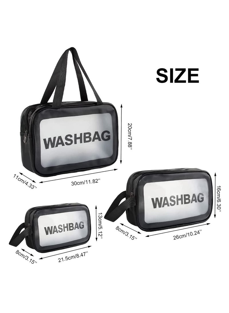 Rubik Toiletry Bag 3Pcs Water Resistant PVC Cosmetic Bag with Zipper Closure & Carry Handle Portable Makeup Organizer Pouch Set for Travel, Bathroom and Organizing (Pink)  - Image 2