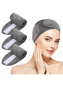 Spa Facial Headband Adjustable Towel Headband Make Up Wrap Head Band for Face Washing, Shower, Yoga Sports 3 Pack Gray