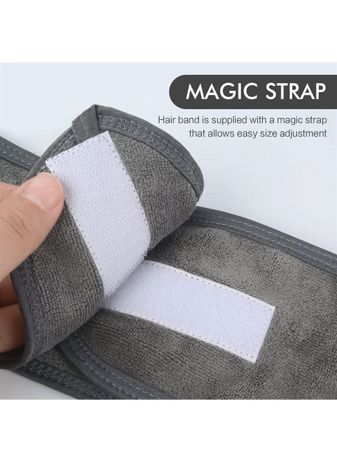 KinHwa - Spa Facial Headband Adjustable Towel Headband Make Up Wrap Head Band for Face Washing, Shower, Yoga Sports 3 Pack Gray - Image 1