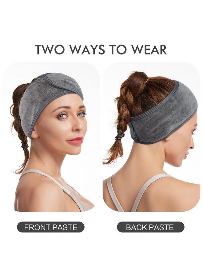 KinHwa - Spa Facial Headband Adjustable Towel Headband Make Up Wrap Head Band for Face Washing, Shower, Yoga Sports 3 Pack Gray - Image 1