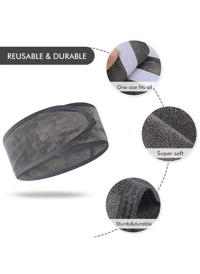 KinHwa - Spa Facial Headband Adjustable Towel Headband Make Up Wrap Head Band for Face Washing, Shower, Yoga Sports 3 Pack Gray - Image 1
