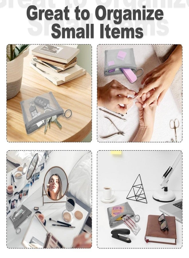 CoolShef مجموعة حقائب مكياج صغيرة من كول شيف للنساء، 4 حقائب صغيرة بسحاب، حقائب شبكية للسفر، حقائب مكياج محمولة بسحاب للمكياج والإكسسوارات - رمادي - Image 4