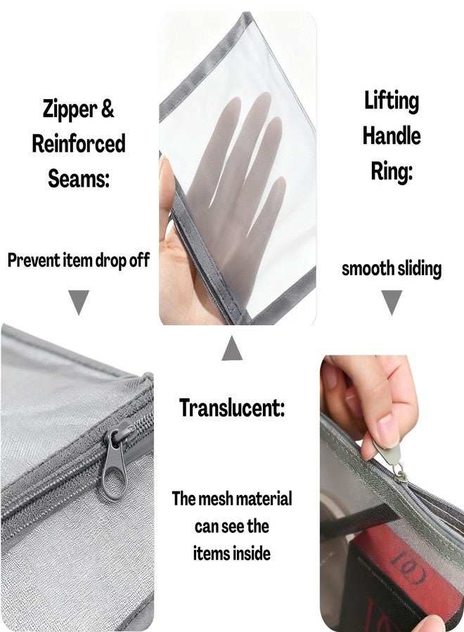 CoolShef مجموعة حقائب مكياج صغيرة من كول شيف للنساء، 4 حقائب صغيرة بسحاب، حقائب شبكية للسفر، حقائب مكياج محمولة بسحاب للمكياج والإكسسوارات - رمادي - Image 3
