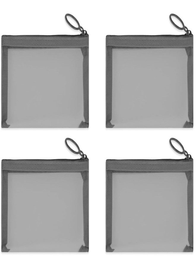 CoolShef مجموعة حقائب مكياج صغيرة من كول شيف للنساء، 4 حقائب صغيرة بسحاب، حقائب شبكية للسفر، حقائب مكياج محمولة بسحاب للمكياج والإكسسوارات - رمادي - Image 1