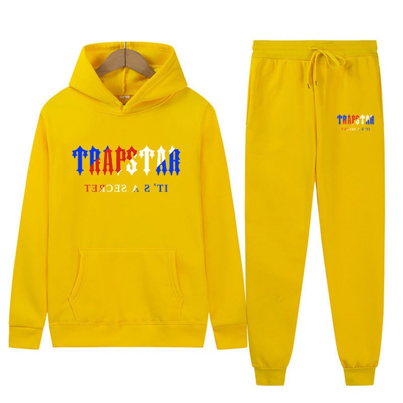 Trapstar Letter Print Men'S And Women'S Multi-Color Warm Two-Piece Loose Hoodie + Pants Jogging Suit - Image 1