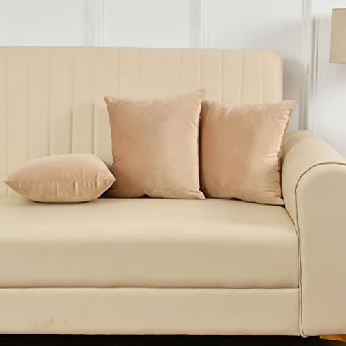 Yellow Weaves Soft Velvet Fabric Cushion Cover 24 X 24 Inches, Set of 3, (Beige) - Image 1