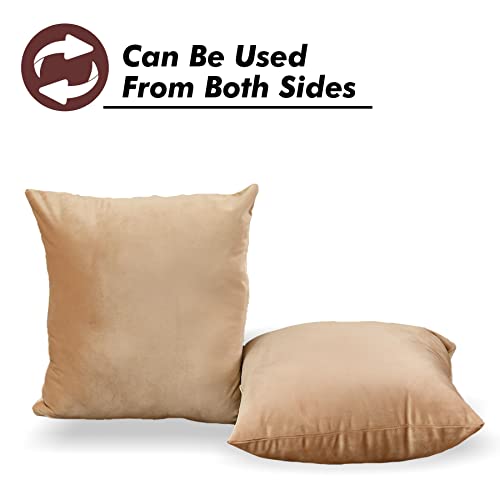 Yellow Weaves Soft Velvet Fabric Cushion Cover 24 X 24 Inches, Set of 3, (Beige) - Image 5
