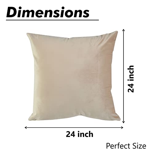 Yellow Weaves Soft Velvet Fabric Cushion Cover 24 X 24 Inches, Set of 3, (Beige) - Image 4