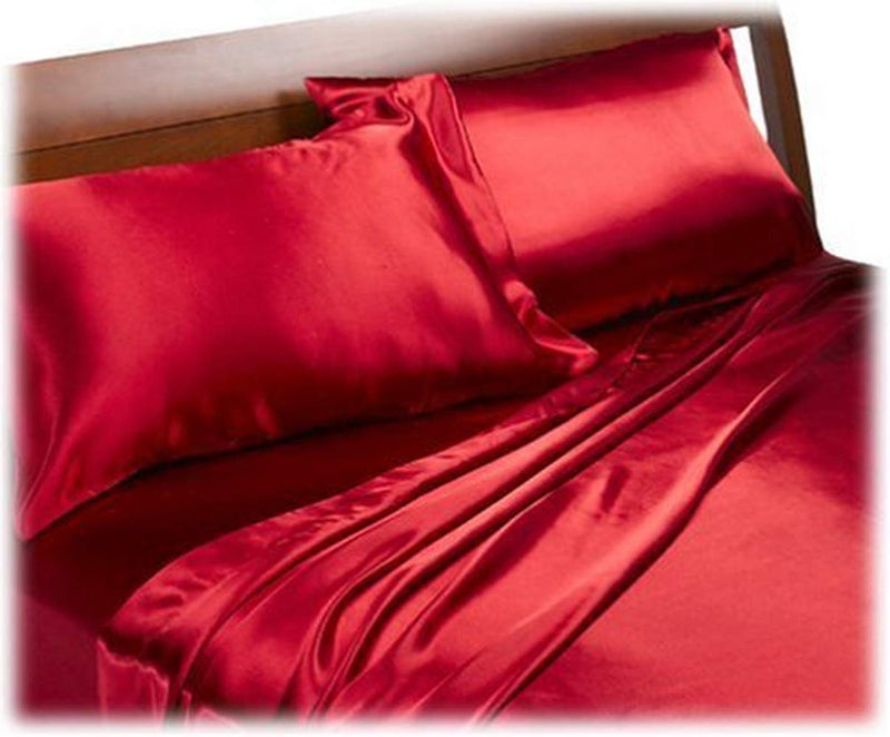 Royal Opulence Divatex Home Fashions Satin King Sheet Set, Red - Image 1