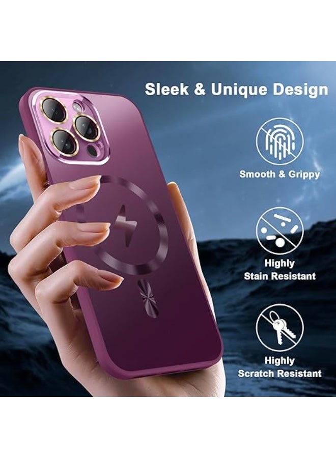 Compatible with Magnetic for iPhone 13 Pro Max Case, Built-in Camera Lens Protector, Compatible with MagSafe, Slim AG Matte Phone Case [Military-Grade Protection] Silicone Cover, Plum - Image 4