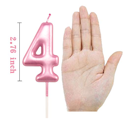 XNOVA 4th Birthday Candle Four Years Pink Happy Birthday Number 4 Candles for Cake Topper Decoration for Party Kids Adults Numeral 40 14 54 84 47 24 64 14 - Image 2