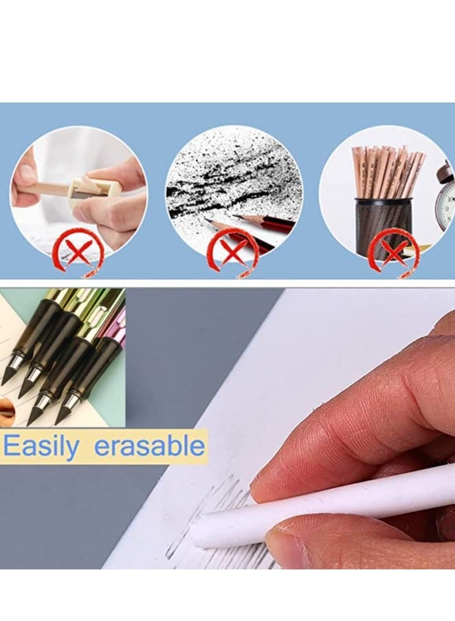 Excefore 6pcs Inkless Pencils Eternal, Everlasting Pencil with 6 Replaceable Head, Infinite Pencil, Tree-Friendly Forever Pencil for Kids Writing, Sketch, Drawing 6 Pencils + 6 Erasers  - Image 2