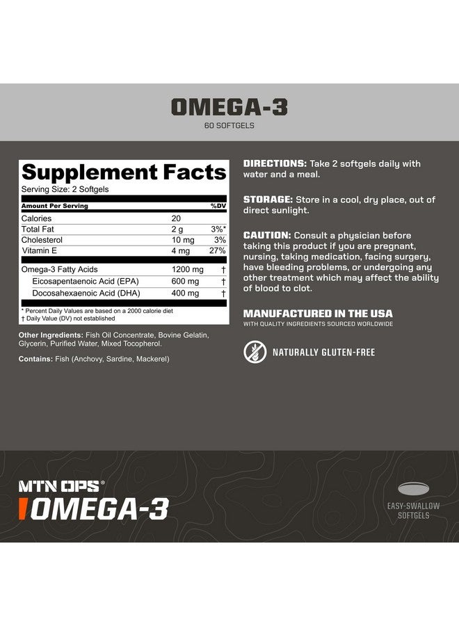 MTN OPS MTN OPS Omega 3 Fish Oil Supplement, 1000mg Fatty Acid Softgels for Healthy Heart, Joint & Bone Health, 30 Servings  - Image 2