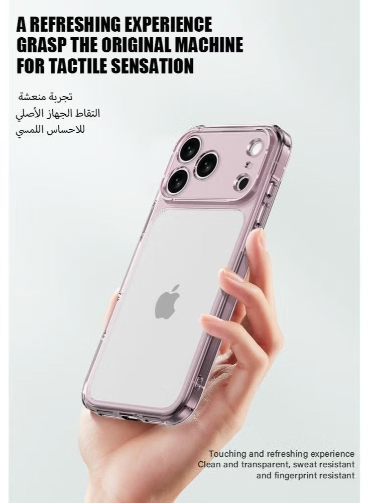 جراب iPhone 17 Pro Max: وردي شفاف، واقي شاشة مدمج، درجة نحيفة متينة - Image 2