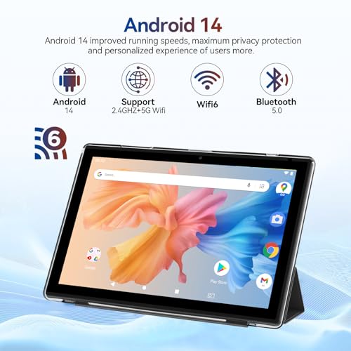 RUIQIAI أجهزة لوحية أندرويد 14 بحجم 10 بوصات، جهاز لوحي 2 في 1 مع غلاف لوحة مفاتيح، 8GB+64GB ROM/1TB، رباعي النواة، شاشة لمس HD، كاميرتان مزدوجتان، ألعاب، واي فاي، بلوتوث، خدمات جوجل GMS باللون الأسود - Image 2