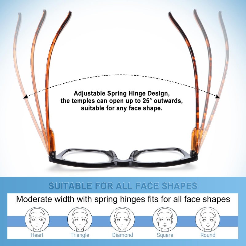 Chofilord 6 Pack Fashion Reading Glasses For Women Men Blue Light Blocking Oversized Square Readers With Spring Hinge (6 Pack Colorful B  1.75) - Image 5