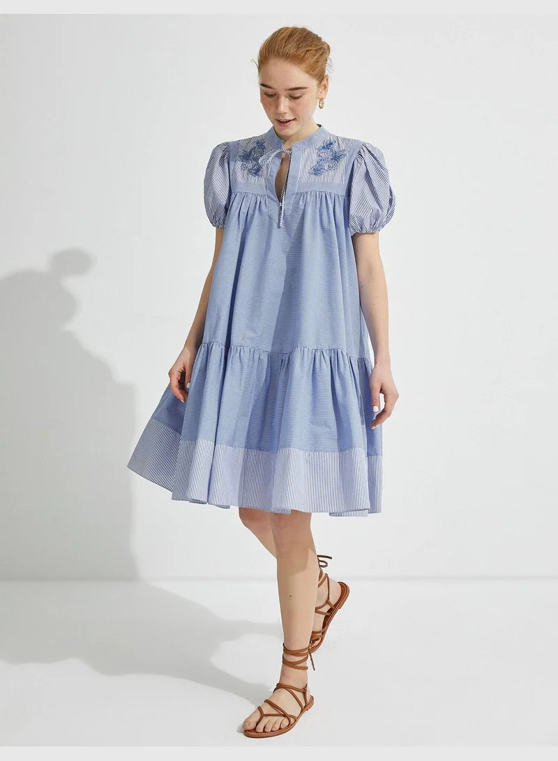 KOTON El Emeği Dress Embroidered Striped Cotton