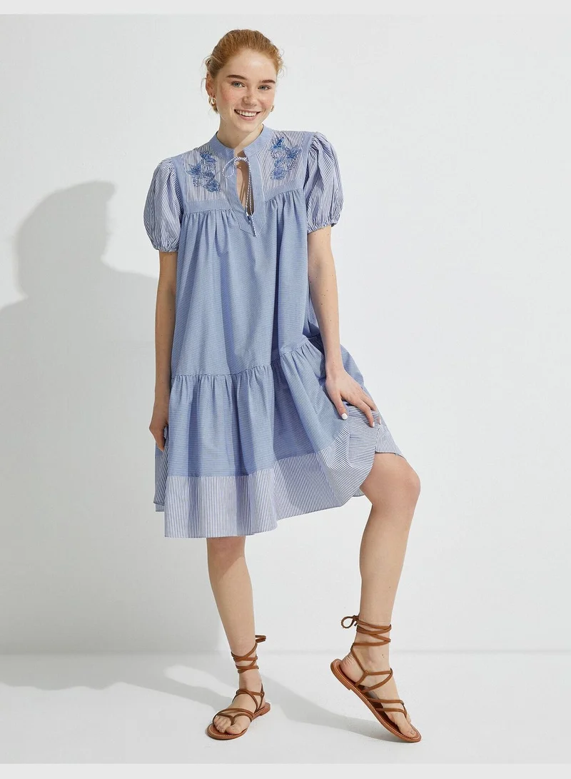 KOTON El Emeği Dress Embroidered Striped Cotton