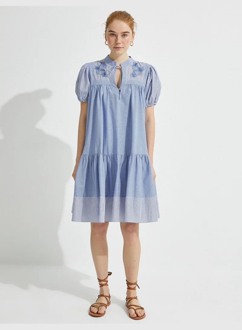 KOTON El Emeği Dress Embroidered Striped Cotton