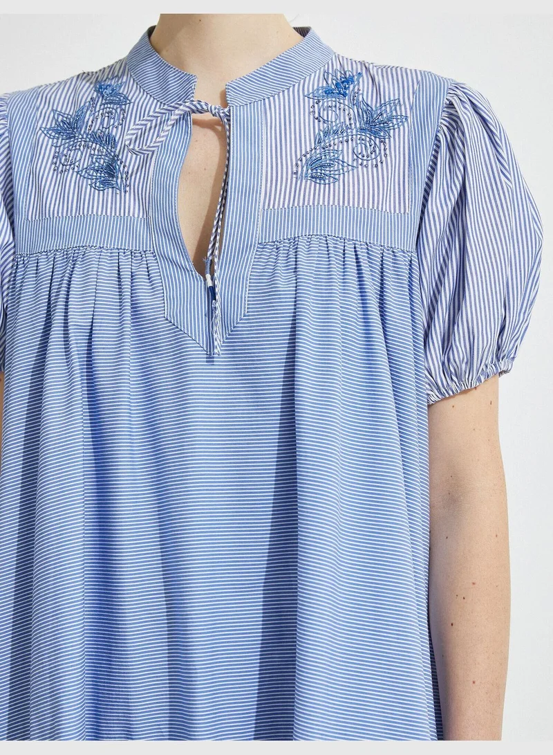KOTON El Emeği Dress Embroidered Striped Cotton
