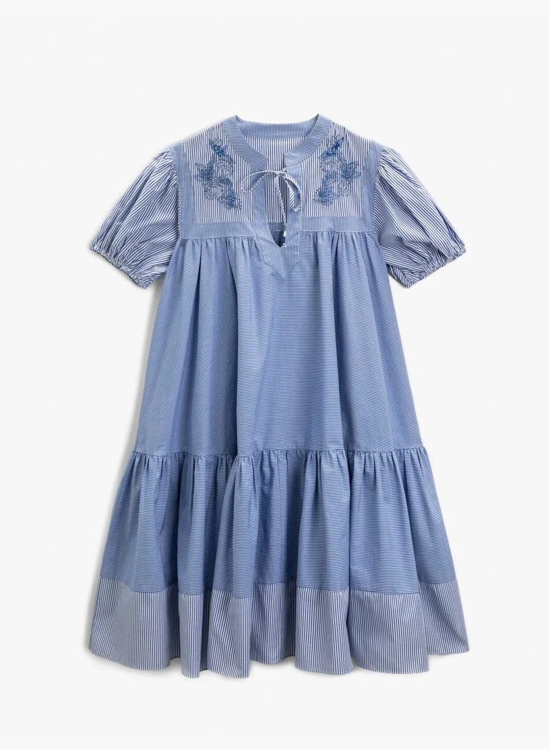 KOTON El Emeği Dress Embroidered Striped Cotton