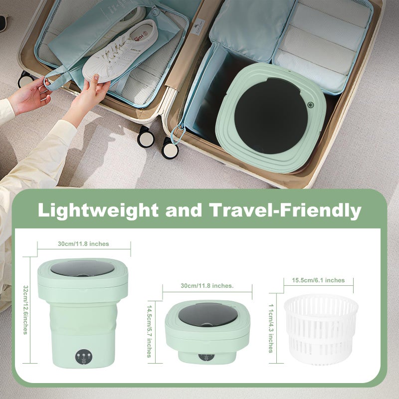 GleeGearNex Mini Portable Washing Machine, 9L Foldable Washer with 3 Modes, Ideal for Baby Clothes, Underwear, Socks, Space-Saving Design for Home, Apartment, Hotel, Camping & Travel (Green) - Image 5