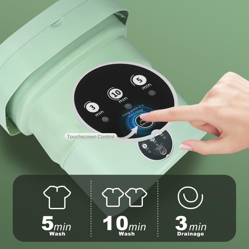 GleeGearNex Mini Portable Washing Machine, 9L Foldable Washer with 3 Modes, Ideal for Baby Clothes, Underwear, Socks, Space-Saving Design for Home, Apartment, Hotel, Camping & Travel (Green) - Image 3