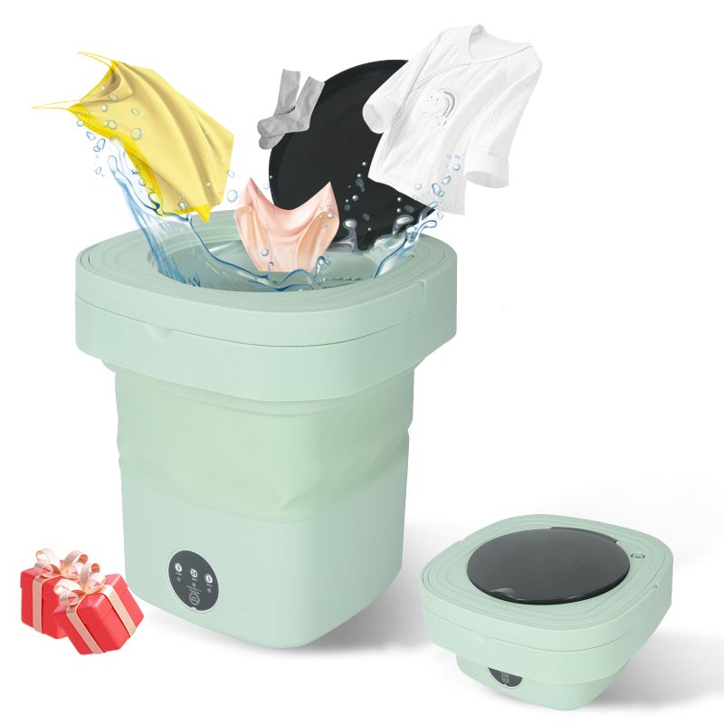 GleeGearNex Mini Portable Washing Machine, 9L Foldable Washer with 3 Modes, Ideal for Baby Clothes, Underwear, Socks, Space-Saving Design for Home, Apartment, Hotel, Camping & Travel (Green) - Image 1