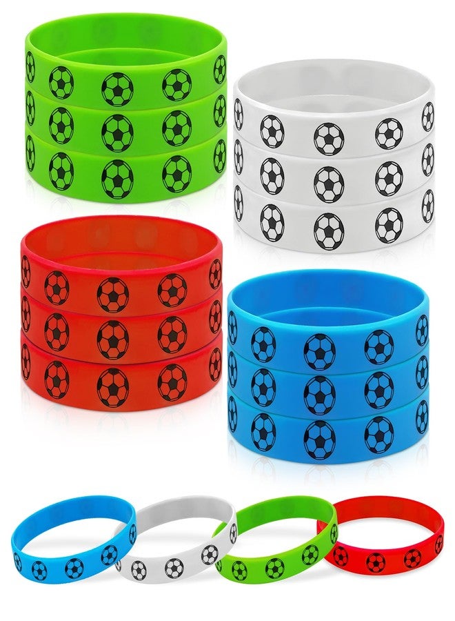 CHengQiSM 16 Pcs Soccer Silicone Bracelets, Red Green Blue White Motivational Rubber Wristbands, Sports Rubber Bracelets for Soccer Themed Party Favors Birthday Supplies Game Day Sports Events - Image 1