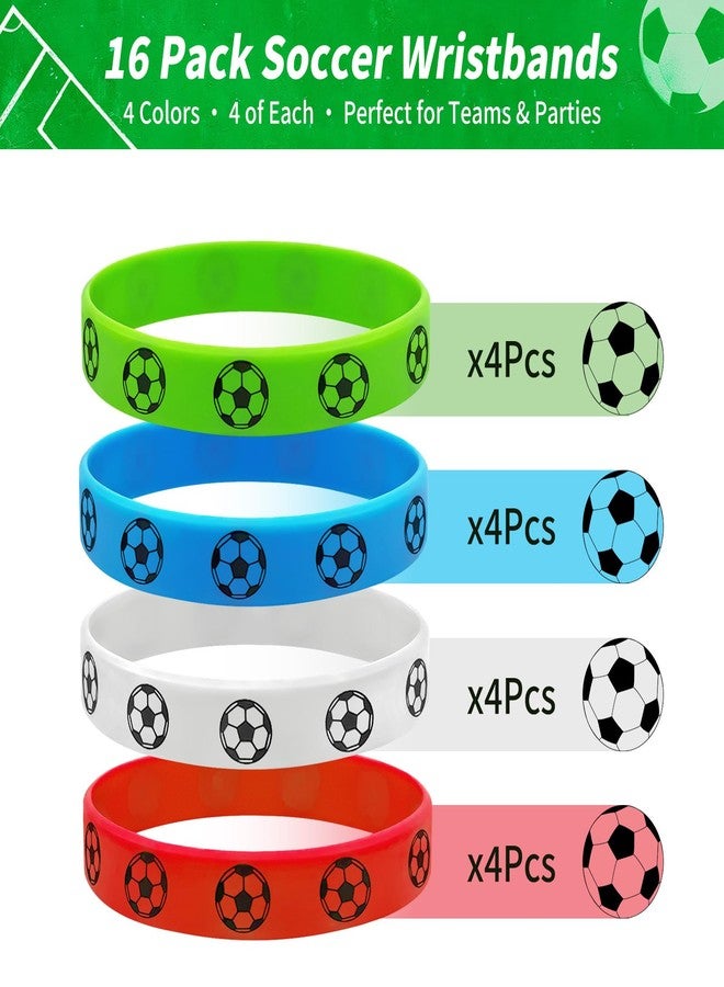 CHengQiSM 16 Pcs Soccer Silicone Bracelets, Red Green Blue White Motivational Rubber Wristbands, Sports Rubber Bracelets for Soccer Themed Party Favors Birthday Supplies Game Day Sports Events - Image 3