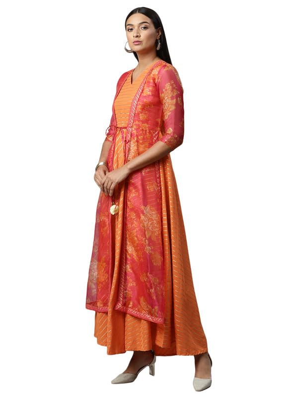 Ahalyaa Orange Striped Ethnic Maxi Dress - Image 3